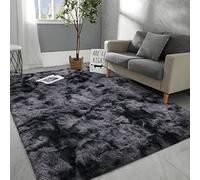 Hutha 8x10 Large Area Rugs for Living Room, Super Soft Fluffy Modern Bedroom Rug, Tie-Dyed Dark Grey Indoor Shag Fuzzy Carpets for Girls Kids Nursery Room Home Decor