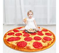 Hutha Kids Rug Pizza Carpet 5x5 Feet, Fluffy Round Rug for Kids Room Decor, Shaggy Rugs for Bedroom Nursery Playroom, Washable Non Slip Large Area Rugs, Soft and Cool Rugs Funny Gifts for Girls Boys