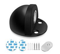 HUTLON Door Stop, Dome Shaped Magnetic Door Stopper with Double Sided Stickers, No Drilling, Brushed Satin Black Soft-Catch Floor Door Holder, Stainless Steel Door Stop 1Pack