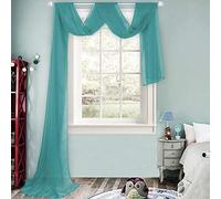 HUTO Teal Forest Green Sheer Window Scarf Valance for Girls Room Soft Voile Curtain Scaves Wedding Party Bed Canopy,1 Panel 52 x 216 Inch Extra Long