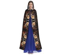 HUTOOLEE Fox And Flowers Hooded Cloak Halloween Cosplay Prom Party Comic Con Adult Party Decoration Cape Beautiful Graphic Print, Black