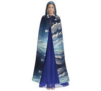 HUTOOLEE White Clouds Over The Sea Hooded Cloak Halloween Cosplay Prom Party Comic Con Adult Party Decoration Cape Beautiful Graphic Print, Black