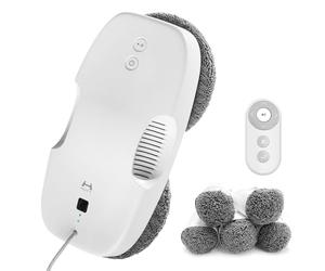 HUTT DDC55 Window Cleaner Robot with Remote Control, Electric Window Cleaning Robotic 3800Pa, Security System, Intelligent Edge Detection, Suitable for Windows, Tiles, Bathrooms(12 Cloths),White