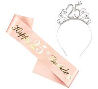 Huture Sash & Rhinestone Tiara Set 25 Years Birthday Gifts for Women Birthday Glitter Crown Girl Happy 25th Birthday Sash Birthday Etiquette Belt Glitter Birthday Sash for Women Party Supplies