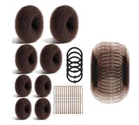 Huudngeje Bun Maker and Hair Nets Set for Women:8 Bun Makers, 10 Brown Invisibility Nets, 5 Elastic Bands, and 40 U Pins Brown