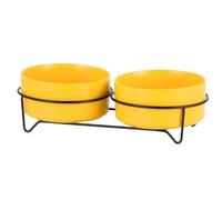Huudngeje Ceramic Dogs Food Water Bowls with Stand Cat Eating Drinking Feeders Pet Large Capacity Elevated Feeding Supplies Yellow 400ml