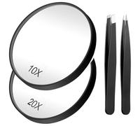 Huudngeje Magnifying Mirror 20X Mirror+10X Magnifier Mirrors with 2 Suction Cups Small Travel Magnifying Mirror and Tweezers Kit