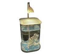 Huudngeje Mini Desktop Glass Aquarium Fish Tank with LED Light High-End Ornamental Lamp for Fish Culture Sea Blue Crushed Ice