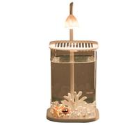 Huudngeje Mini Desktop Glass Aquarium Fish Tank with LED Light High-End Ornamental Lamp for Fish Culture Pearl Crushed Ice