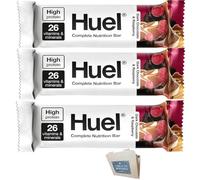Huuel Complete Nutrition Bars, 3 x 55g |Dark Chocolate Raspberry | High Protein Plant-Based Snack Bar | Low Sugar, High Fibre, Vegan Protein Bar Under 200 Calories | Healthy On-the-Go Snack