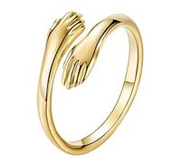 HUUGVBCO Fahion Jewelry Gold Silver Hand Style Hug Embrace Statement Promise Anniversary Ring (Gold)