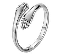 HUUGVBCO Fahion Jewelry Gold Silver Hand Style Hug Embrace Statement Promise Anniversary Ring (Silver)