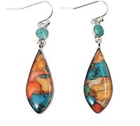 HUUGVBCO Fashion Jewelry Unique Indian Ethnic Vintage Silver Turquoise Teardrop Dangle Earrings Boho Gypsy Retro Colorful Stone Hook Earrings for Women