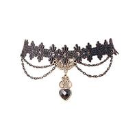 HUUGVBCO Punk Rock Wedding Party Handmade Black Lace Choker Gothic Retro Love Heart Chain Vampire Pendant Necklace for Women Halloween