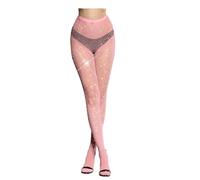 HUUiWAA Pink Jeweled Sparkly Diamond Fishnet Stockings High Waist Tights Shiny Rhinestone Sheer Pantyhose With Bling Crystals, Black, One size