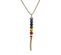 HUUiWAA PJO Camp Half Blood Bead Necklace Wooden Bracelet Keychain Brown Faux Leather Cord Colorful Painted Wooden Bead Necklace, Standard, Metal, No Gemstone