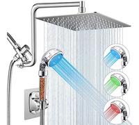 HUUKE 10’’ Filtered Shower Head with LED, Chrome High Pressure Rainfall Shower Head Combo, Adjustable Extension Arm & Color Changing Handheld Sprayer for Hard Water