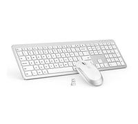 HUULAAS forWireless Keyboard and Mouse Combo - Full Size Slim Thin Wireless Keyboard Mouse with Numeric Keypad 2.4G Stable Connection Adjustable DPI - White & Silver