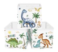 HUUMONSS 11.8" Dinosaur Storage Cube Organizer Set 3Pcs Clothes Storage Basket Bin for Home Tyrannosaurus Rex Kid Book Toy Chest, Boho Dino