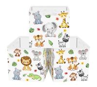 HUUMONSS 11.8" Forest Animals Storage Cube Organizer Set 3Pcs Clothes Storage Basket Bin for Home Lion Giraffe Elephant Kid Book Toy Chest, Tiger