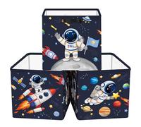 HUUMONSS 11.8" Outer Space Storage Cube Organizer Set 3Pcs Clothes Storage Basket Bin for Home Astronaut Rocket Kid Book Toy Chest, Blue