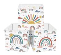 HUUMONSS 11.8" Rainbow Storage Cube Organizer Set 3Pcs Clothes Storage Basket Bin for Home Sun Cloud Kid Book Toy Chest, Boho