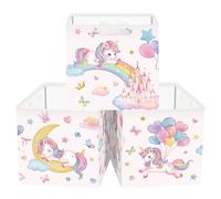 HUUMONSS 11.8" Rainbow Unicorn Storage Cube Organizer Set 3Pcs Clothes Storage Basket Bin for Home Pink Balloon Kid Book Toy Chest, Crown Castle
