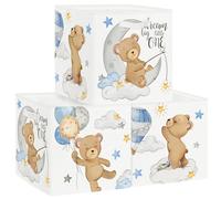 HUUMONSS 11.8" Sleeping Animals Storage Cube Organizer Set 3Pcs Clothes Storage Basket Bin for Closet Shelf Bear Stars Balloon Nursery Kid Room Book Toy Chest, Moon
