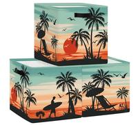 HUUMONSS 11.8" Tropical Beach Storage Cube Organizer Palm Trees Clothes Storage Basket Bin for Closet Shelf Sunset Silhouette Nursery Kid Room Book Toy Chest, 3Pcs