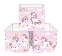 HUUMONSS 11.8" Unicorn Rainbow Storage Cube Organizer Set 3Pcs Clothes Storage Basket Bin for Home Cloud Star Kid Book Toy Chest, Crown