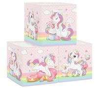 HUUMONSS 11.8" Unicorn Rainbow Storage Cube Organizer Set 3Pcs Clothes Storage Basket Bin for Home Cloud Star Kid Book Toy Chest, Macaron