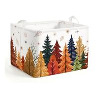 HUUMONSS Cute Autumn Pine Trees Storage Basket for Parents Organizing Kids Toys Clothes Large Fall Woodland Laundry Hamper for Bathroom Shower, Fall Forest, 40 * 30 * 30 cm