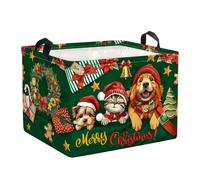 HUUMONSS Dog Merry Christmas Basket Christmas Tree Bells Shelf Toy Storage Box Collapsible Baby Nursery Hamper, Green, 36L