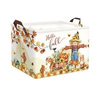 HUUMONSS Happy Thanksgiving Baby Storage Basket Pumpkin Maple Leaf Collapsible Clothes Kids Laundry Hamper Large Boys Girls Gift Toy Box Bin for Nursery Room,Scarecrow,40 * 30 * 30 cm