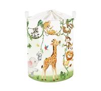 HUUMONSS Jungle Animals Baby Laundry Hamper Collapsible Clothes Kids Storage Basket Large Elephant Monkey Giraffe Boys Girls Gift Toy Box Bin for Nursery Room, Colorful, 63L