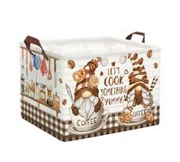 HUUMONSS Kitchen Decor Tools Kid Storage Basket Collapsible Clothes Baby Nursery Hamper Large Book Shelf Basket Boy Girl Toy Box Bin, Gnome Coffee, 36L