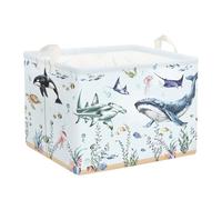HUUMONSS Ocean Animals Baby Laundry Hamper Collapsible Clothes Kids Storage Basket Large Boys Girls Gift Toy Box Bin for Nursery Room, Blue Shark, 36L
