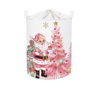 HUUMONSS Pink Santa Claus Baby Laundry Hamper Christmas Clothes Kids Storage Basket Large Poinsettia Reindeer Sleigh Snowflake Girls Gift Toy Box Bin, Tree, 63L