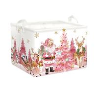 HUUMONSS Pink Santa Claus Baby Laundry Hamper Christmas Clothes Kids Storage Basket Large Poinsettia Reindeer Sleigh Snowflake Girls Gift Toy Box Bin, Tree, 36L