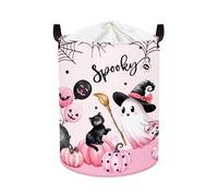 HUUMONSS Spooky Halloween Baby Storage Basket Ghost Bat Pumpkin Collapsible Clothes Kids Laundry Hamper Boo Large Boys Girls Gift Toy Box Bin for Nursery Room,Pink Haunted House,40 * 50 cm