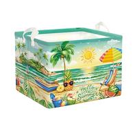 HUUMONSS Summer Tropical Beach Storage Basket Collapsible Clothes Kid Laundry Hamper Palm Tree Large Picnic Basket Boy Girl Book Toy Box Bin, Green, 36L