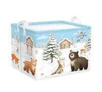 HUUMONSS Winter Forest Animals Christmas Gift Basket Bear Fox Owl Squirrel Shelf Toy Storage Box Collapsible Baby Nursery Hamper, Snow, 36L
