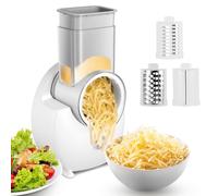 HuuppHip 150W Electric Cheese Grater,Electric Rotary Grater for Vegetables & Fruits,Automatic Spiralizer with 3 Sets of Interchangeable Blades of Different Shapes for Cheese, Cucumber, Carrot