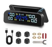 HuuppHip TPMS Tyre Pressure Monitoring System, Solar & USB Smart Tire Safety Monitor with 4 External Cap Sensors, Tire Pressure Auto Alarm System with Real-Time Pressure