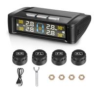 HuuppHip Tyre Pressure Monitoring System TPMS Solar Wireless Tyre Pressure Monitor with 4 External Sensors,Solar/USB Charging, 0-5 Bar/72 PSI Range, Universal Fit for Cars, SUVs, Trailers, Vans