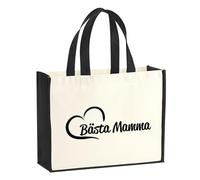 Huuraa Jute bag Bästa Mamma Gift shopper shopping bag Black 21 liters jute and cotton Bästa Mamma Attention