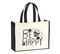 Huuraa Jute bag Be Happy Biene Gift shopper shopping bag Black 21 liters jute and cotton Be Happy Biene Attention
