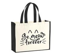 Huuraa Jute bag Be meow forever Katze Gift shopper shopping bag Black 21 liters jute and cotton Be meow forever Katze Attention