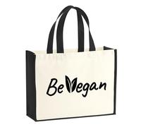 Huuraa Jute bag Be Vegan Blätter Gift shopper shopping bag Black 21 liters jute and cotton Be Vegan Blätter Attention