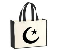 Huuraa Jute bag Crescent and Star Gift shopper shopping bag Black 21 liters jute and cotton Crescent and Star Attention
